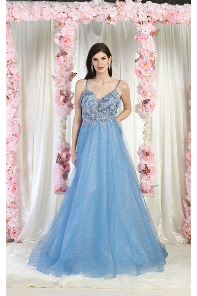 Royal Queen RQ8024 Spaghetti Straps Floral Applique Long Pageant Gown
