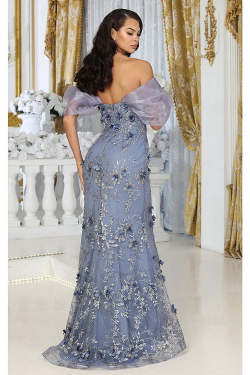 Off Soulder 3D Floral Applique Red Carpet Dress-New Collection