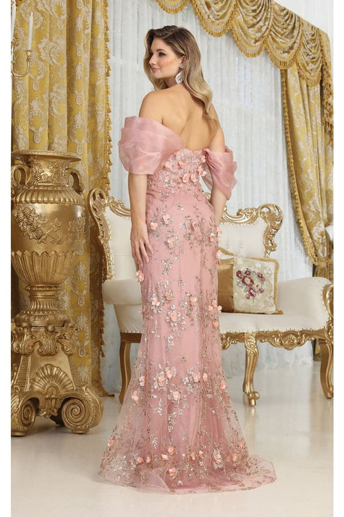 Off Soulder 3D Floral Applique Red Carpet Dress-New Collection