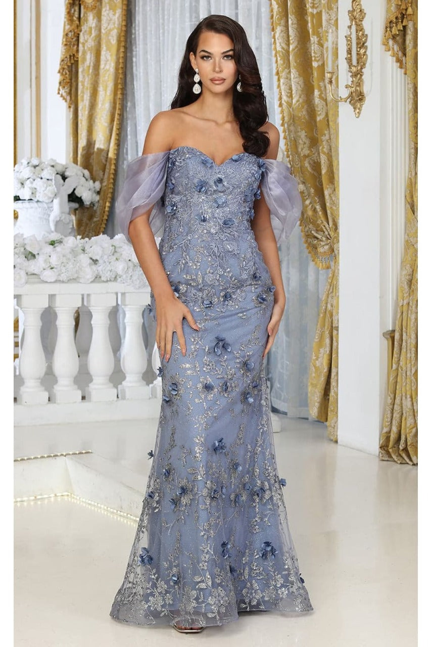 Off Soulder 3D Floral Applique Red Carpet Dress-New Collection
