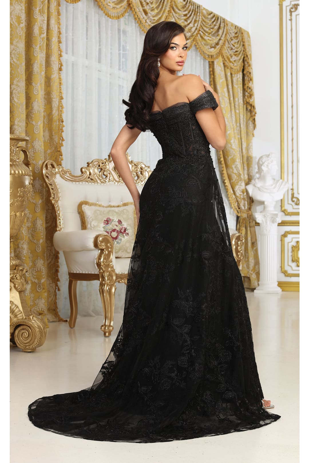 Royal Queen RQ8053 Off Shoulder Lace Applpique Pageant Formal Dress