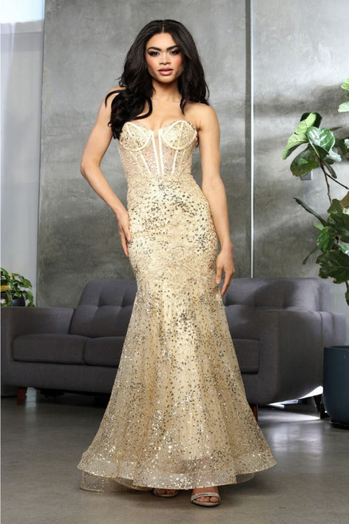 Royal Queen RQ8061 Sweetheart Corset Long Glitter Prom Gown