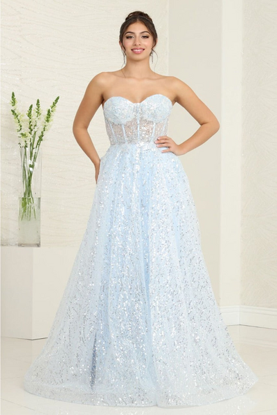 Royal Queen RQ8077 Embellished Corset Prom Sheer Sequin Gown