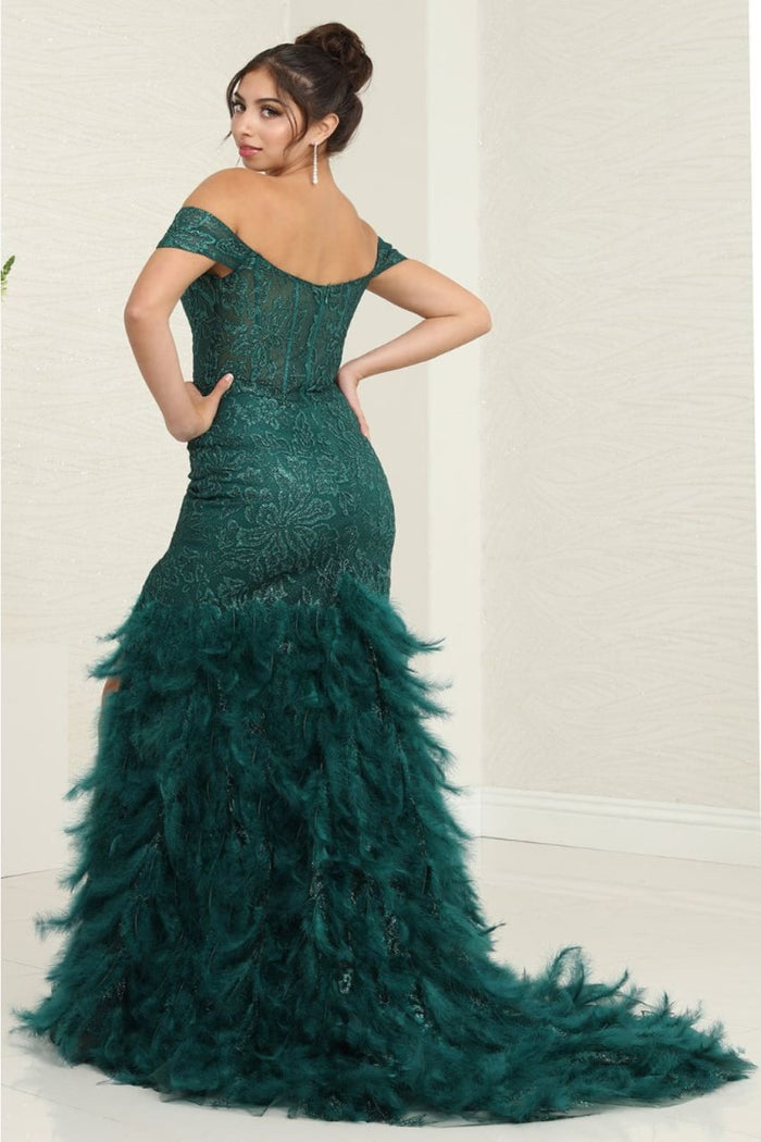Royal Queen RQ8093 Cap Sleeve Glitter Formal High Slit Gown
