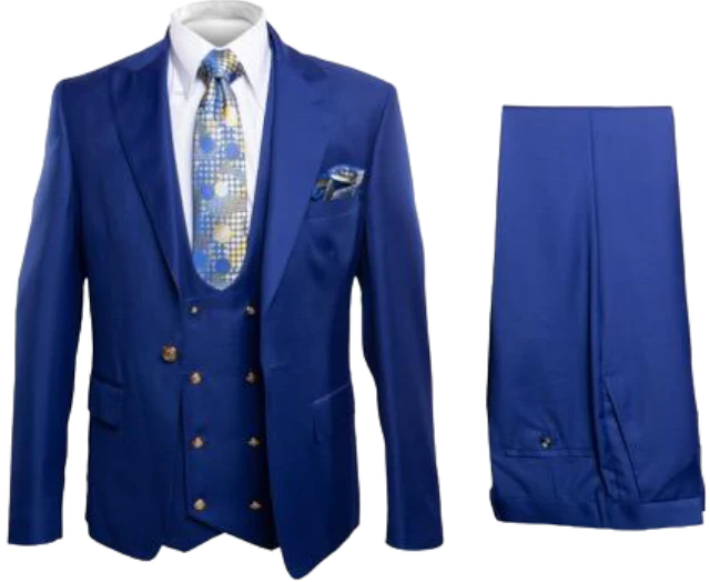 Rossi Man Mens Royal Blue Slim-fit Suit Double Breasted suit