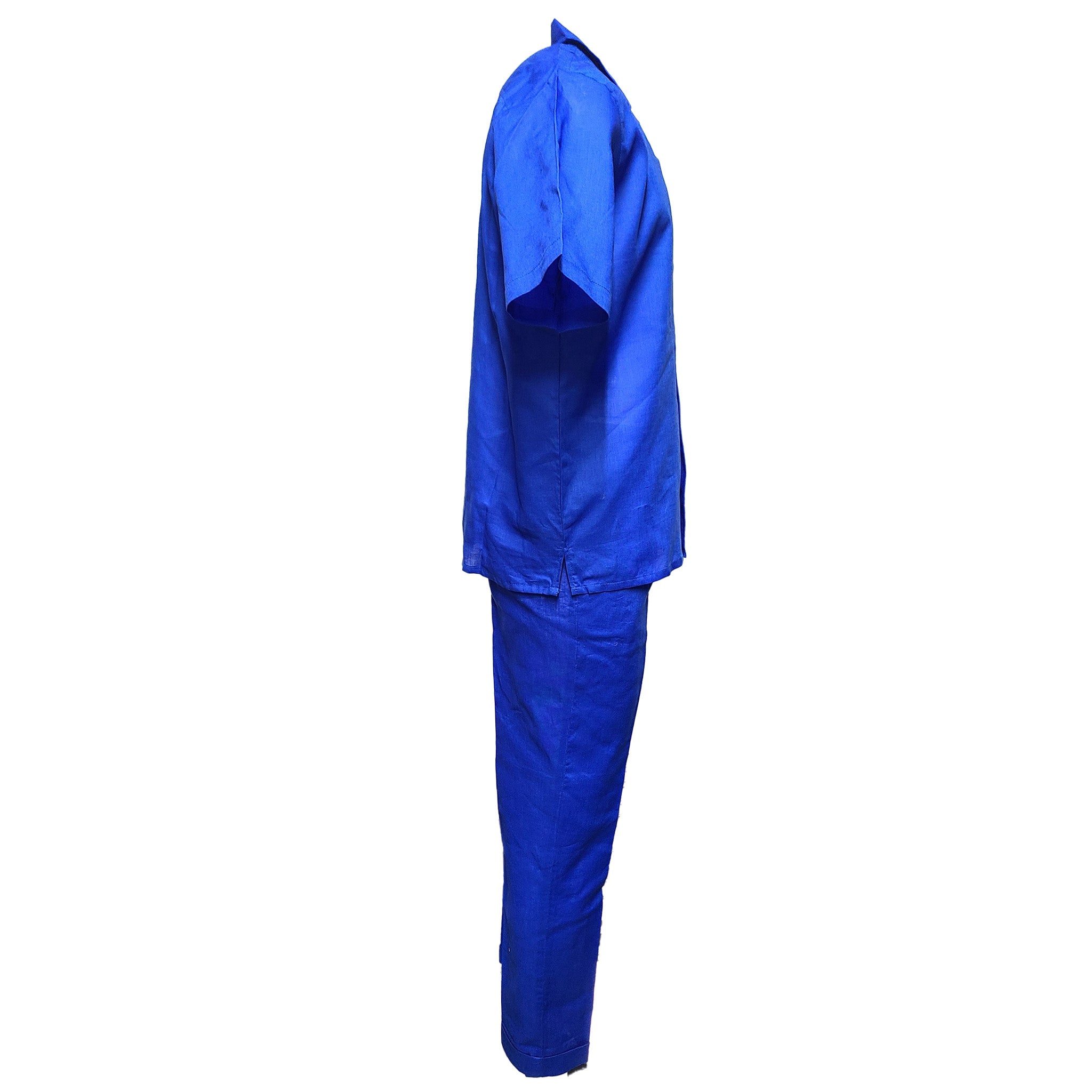 Mens Royal Blue Linen Shirt and Pants Casual Outfit Set