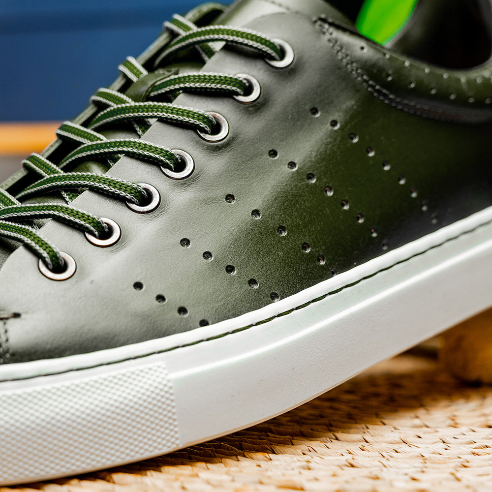 Zelli Russo Burnished Calfskin and Crocodile Luxury Sneakers in Olive