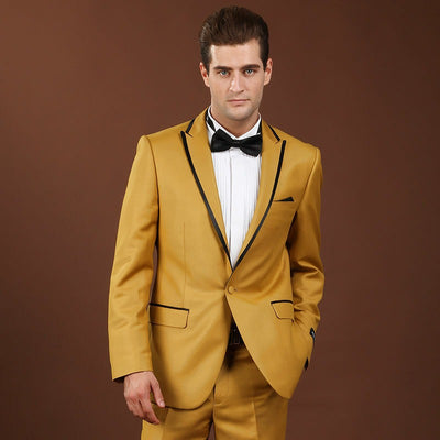 Men Yellow Suit Peak Lapel Groom Tuxedo Dinner Party Wedding Prom Suit Custom | Yellow Prom Suit