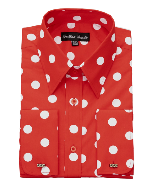 Mens Fashion Polka Dot Dress Shirt – Red White Cotton French Cuff Design