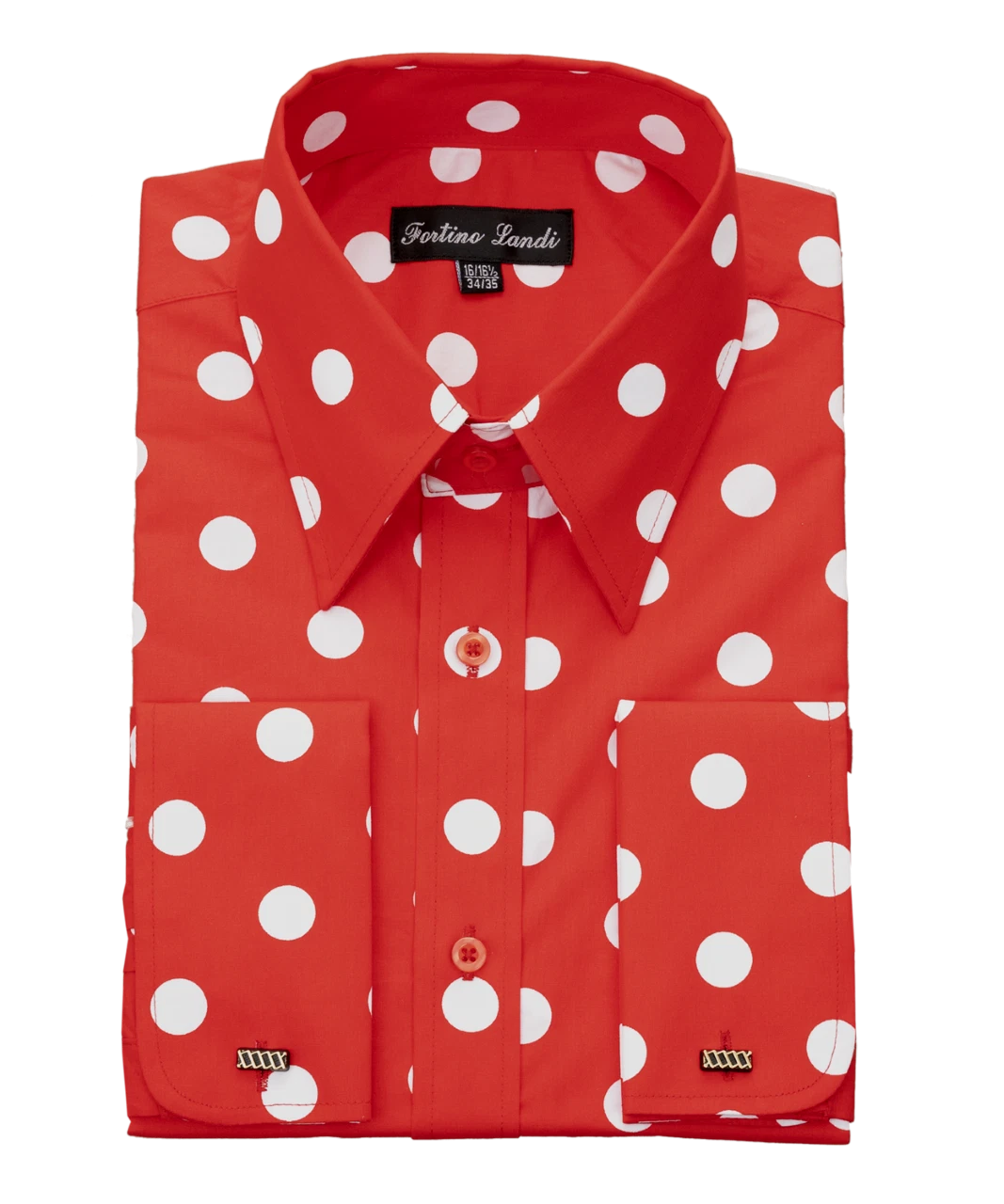Mens Fashion Polka Dot Dress Shirt – Red White Cotton French Cuff Design – SuitUSA