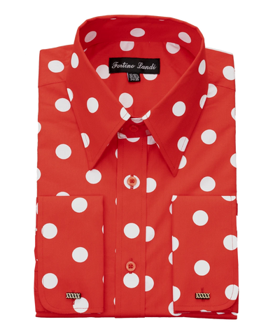 Mens Fashion Polka Dot Dress Shirt – Red White Cotton French Cuff Design