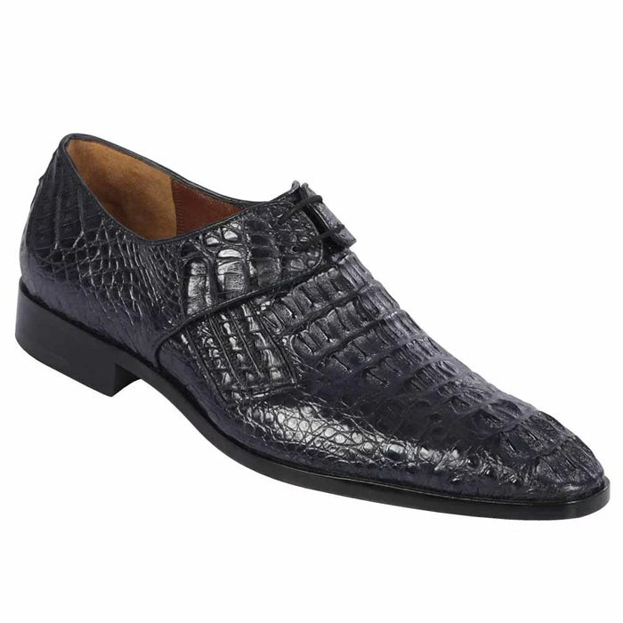 Men’s Navy Exotic Leather Loafers, Alligator Texture Formal Dress Shoes
