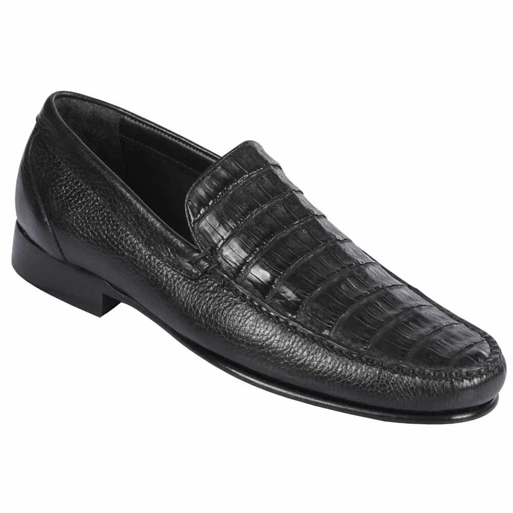 Men’s Black Genuine Crocodile and Calfskin Leather Slip-On Dress Shoes by Alligator Warehouse
