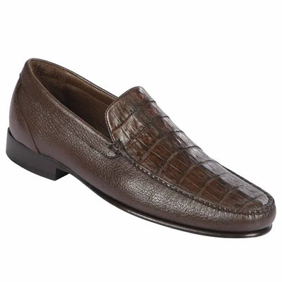 Men’s Brown Genuine Crocodile and Calfskin Leather Slip-On Dress Shoes Alligator Warehouse