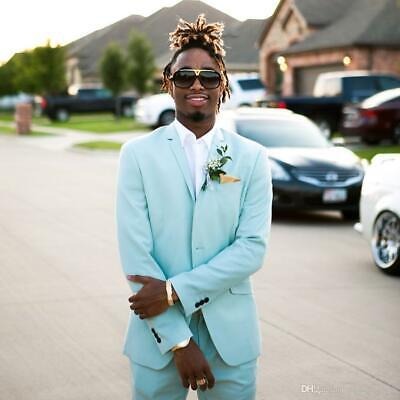Light Blue Men Slim Fit Suit Casual Party Prom Groom Tuxedo Wedding Suit Custom Baby Blue Prom Tuxedo by Renoirin