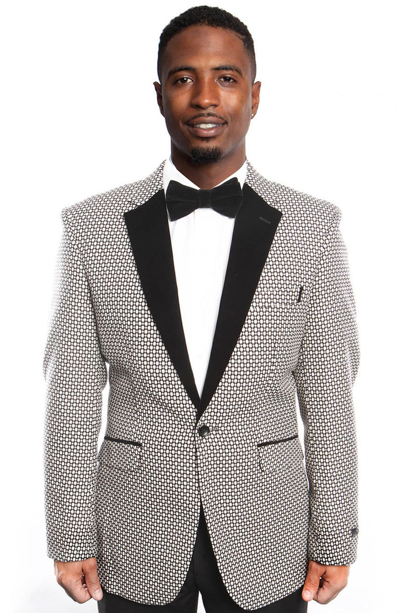 Men's Slim Fit Birdseye Blazer with Velvet Lapel
