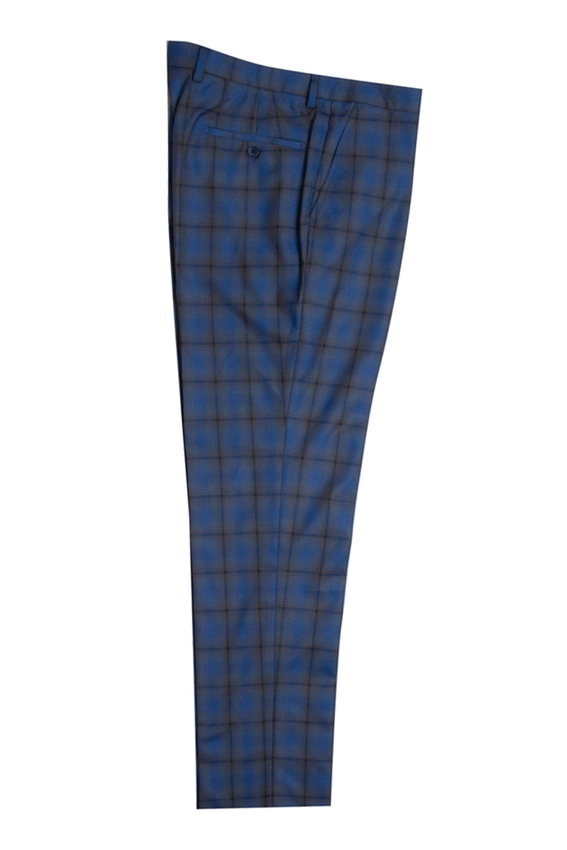 Men's Stacy Adams Two-Button Vested Bold Windowpane Plaid Suit: Blue & Brown