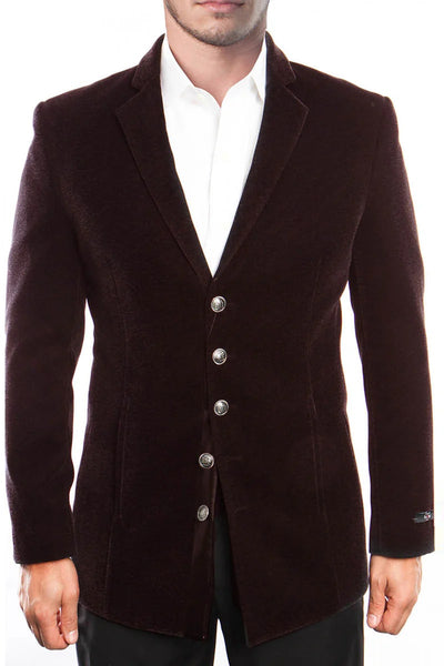 Men's Five Button Vintage Style Velvet Coats in Burgundy