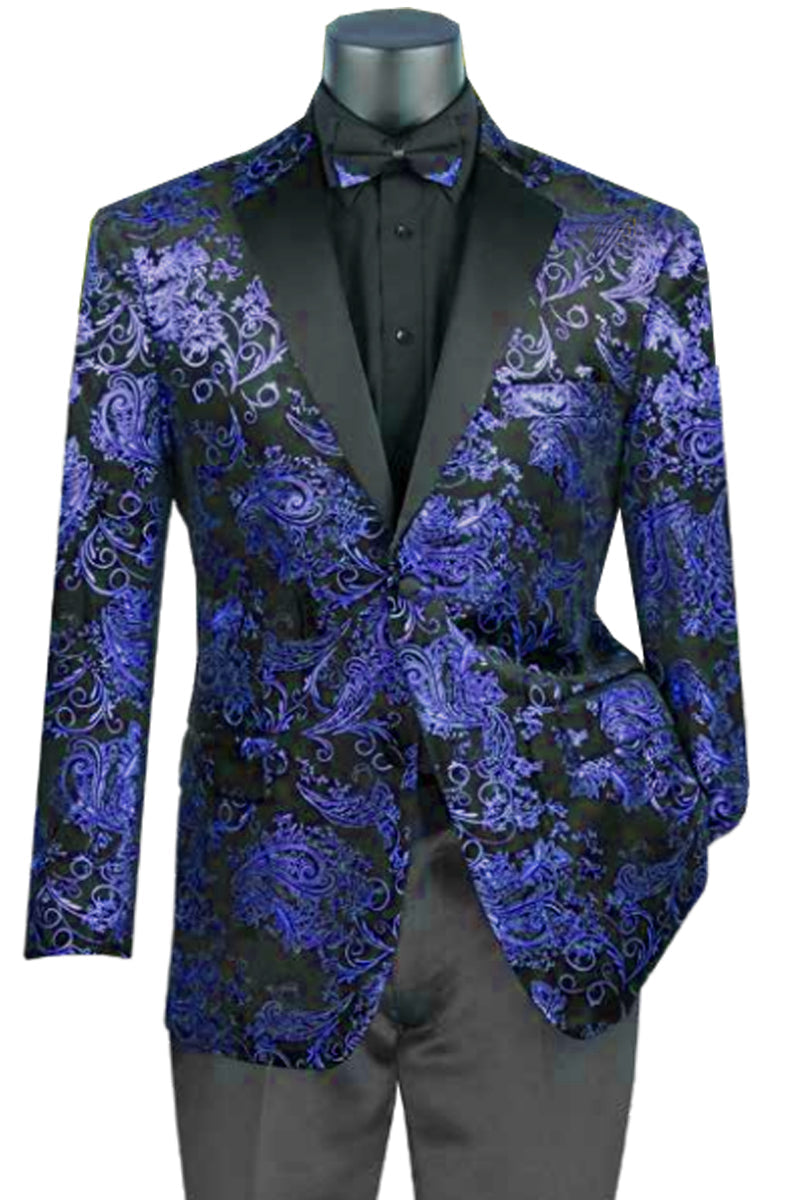Mens Royal Blue Paisley Velvet Smoking Jacket