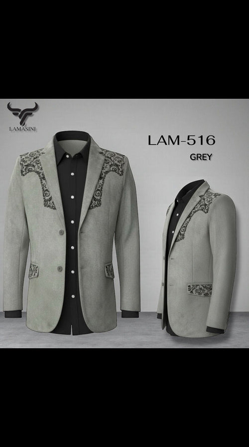 Men's Suede Cowboy Blazer Ultra Slim Fit LAM-516 in Color Gray