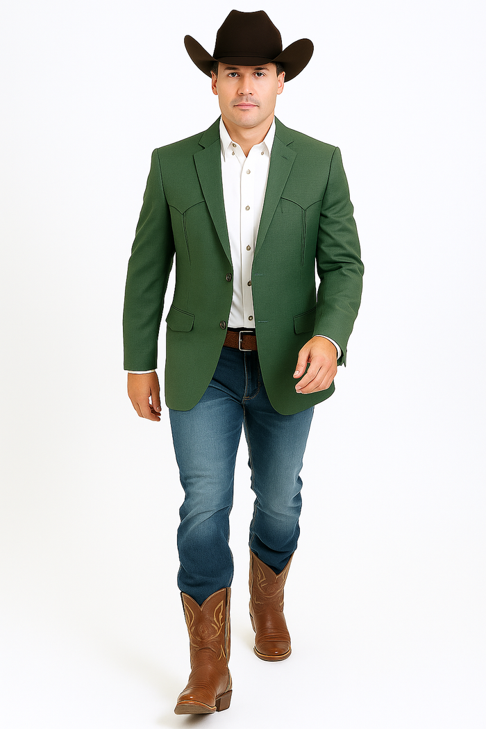 Saco Vaquero Western Blazer - Saco Para Hombre - Mens Double Button Western Green Blazer