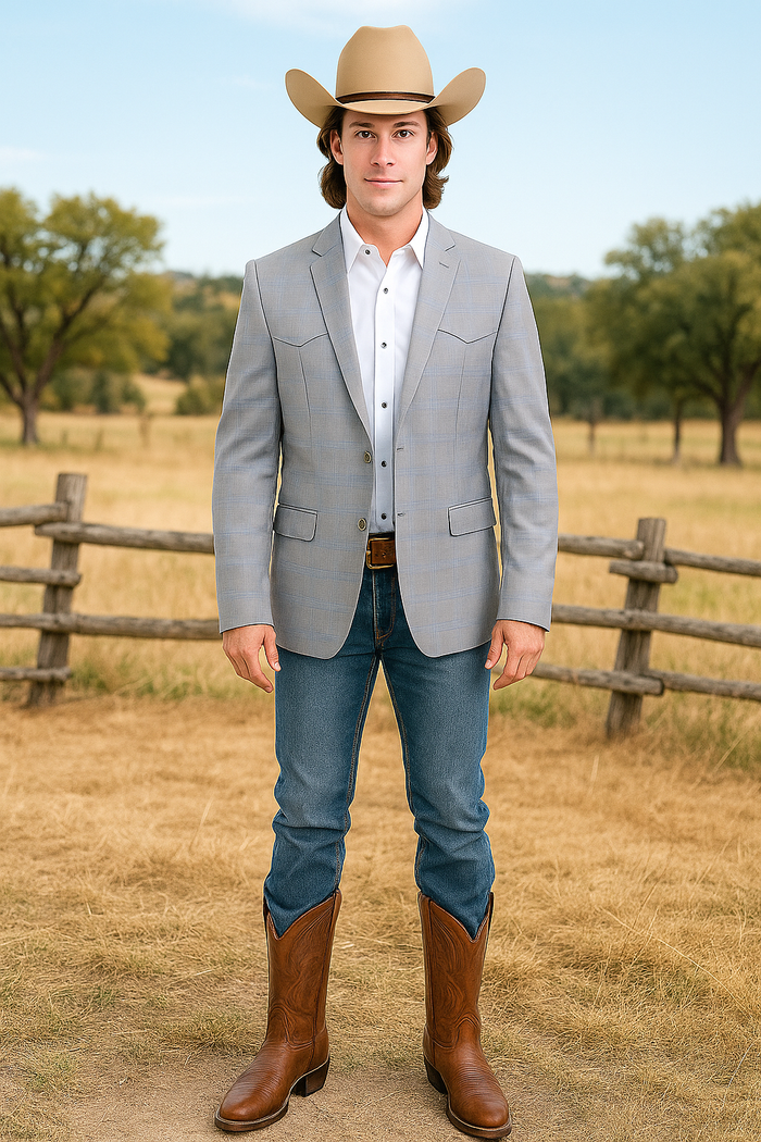 Saco Vaquero Western Blazer - Saco Para Hombre - Mens Double Button Western Grey Blazer