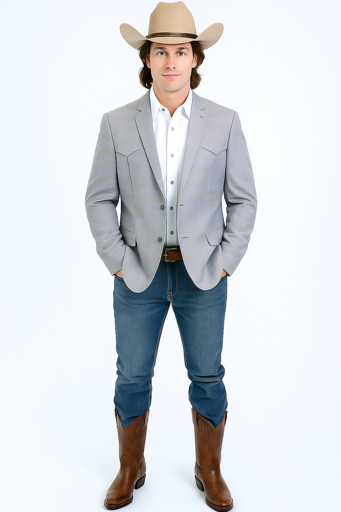 Saco Vaquero Western Blazer - Saco Para Hombre - Mens Double Button Western Grey Blazer