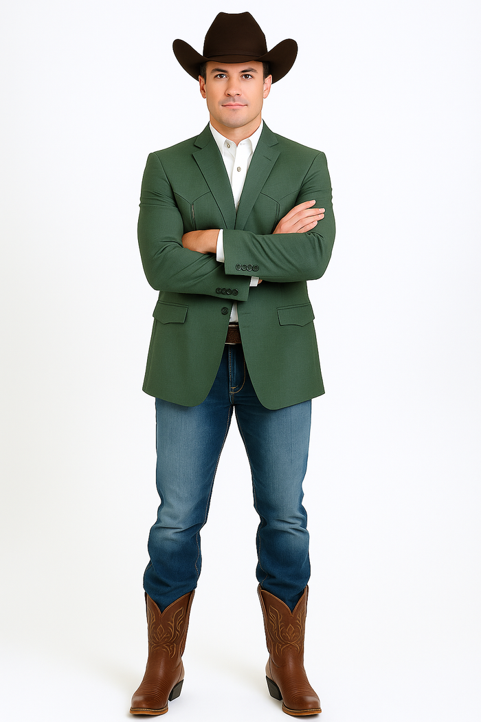 Saco Vaquero Western Blazer - Saco Para Hombre - Mens Double Button Western Green Blazer