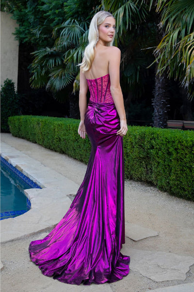 Satin Strapless Slit Prom Dress by Elizabeth K GL3591