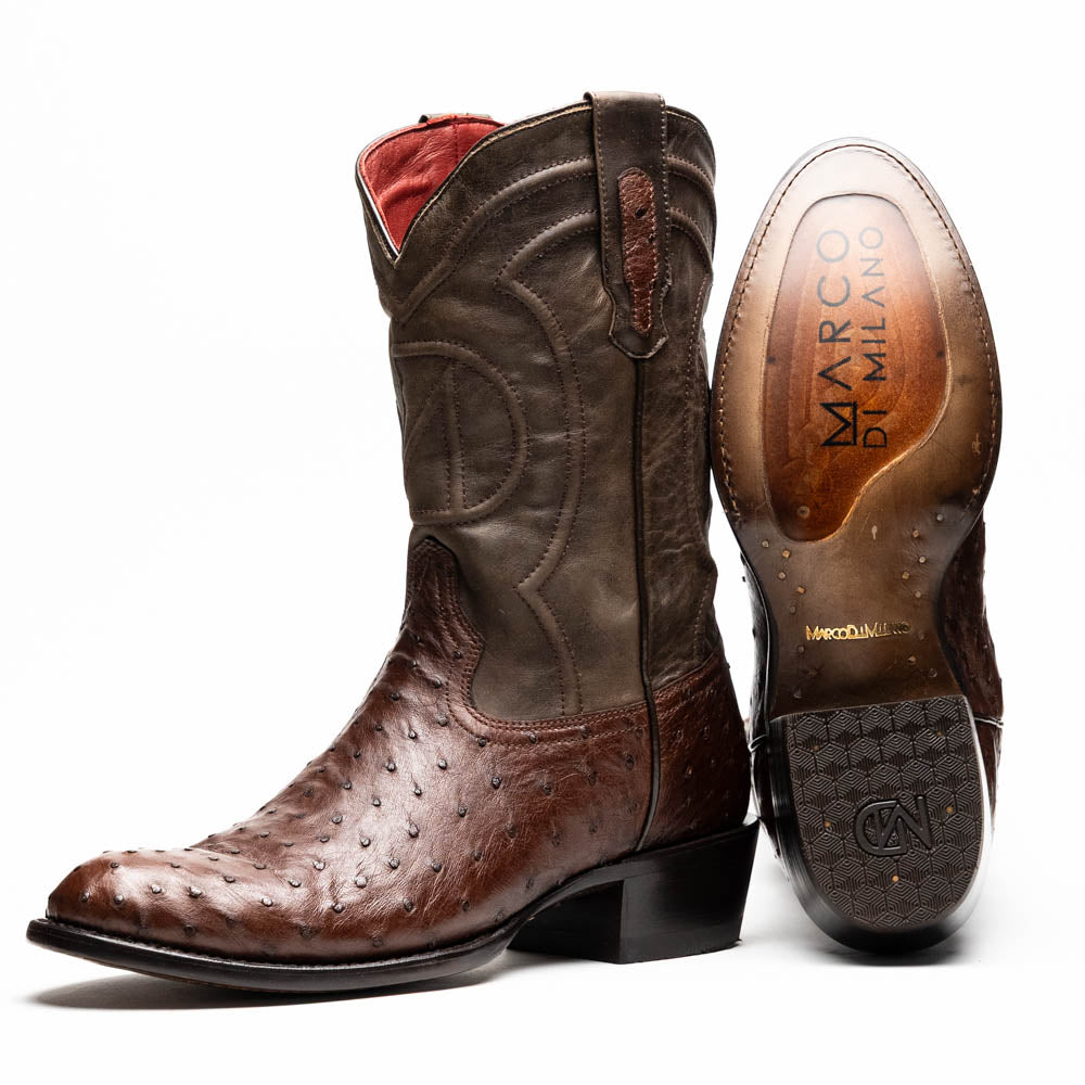 Marco Di Milano Savannah Kango Tabae Ostrich Quill Round Toe Cowboy Boots