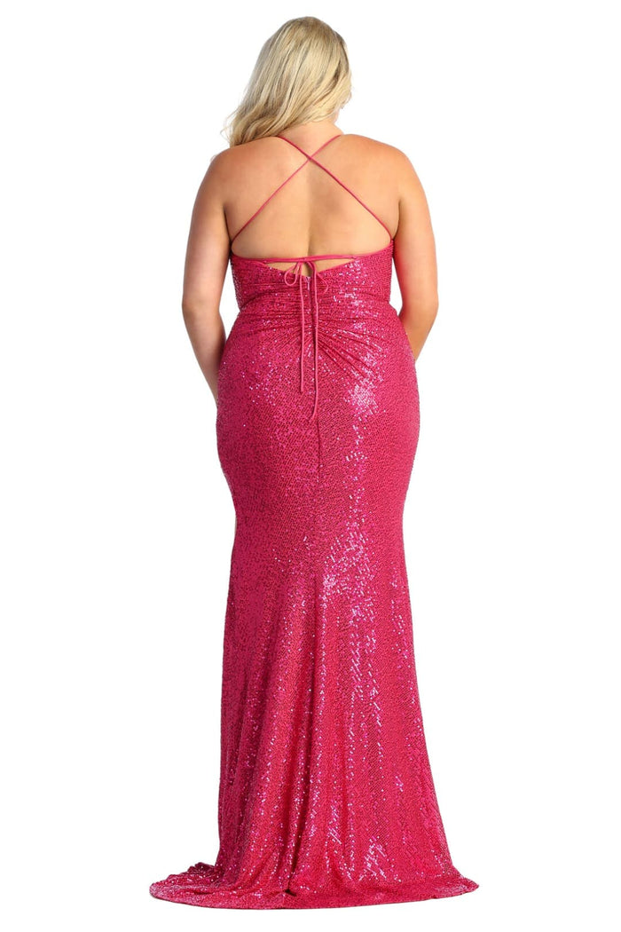 Sequined Prom Dress Open Back Wedding guest Gown with Slit