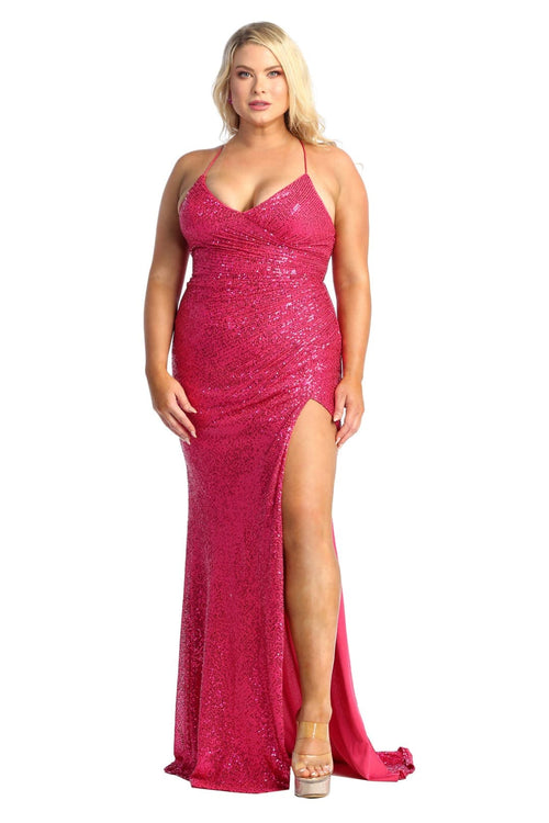 Sequined Prom Dress Open Back Wedding guest Gown with Slit
