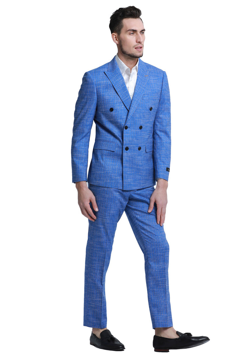 Men's French Blue Sharkskin Suit by Tazio