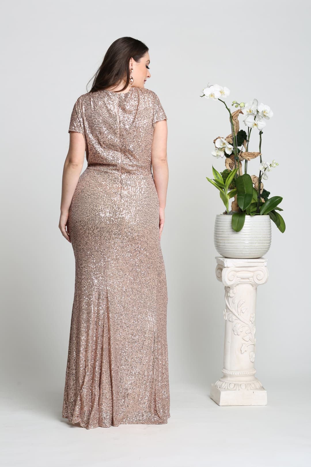 Sequin Formal Gown Shimmering Long V-Neck Evening Dress & Plus Size