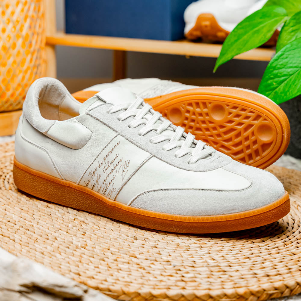 Zelli Shizzo Signature Sneaker in White Calfskin and Suede