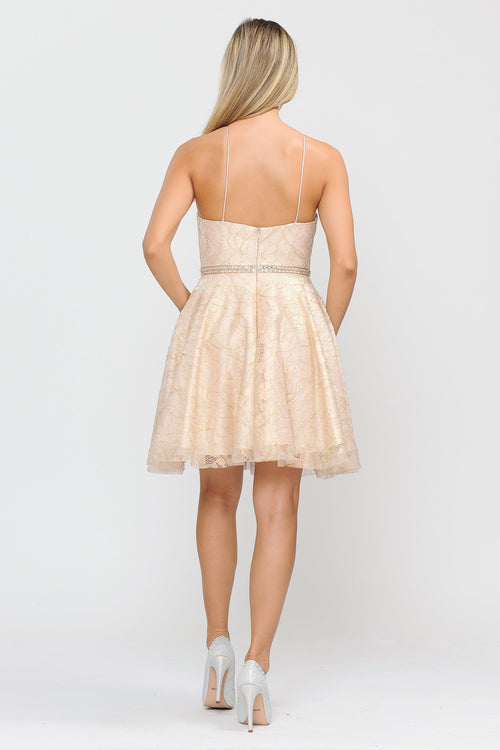 Poly USA 8410 Short Glitter Print Dress with Pockets