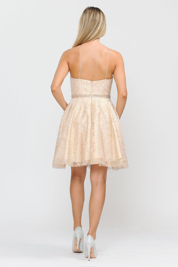 Poly USA 8410 Short Glitter Print Dress with Pockets