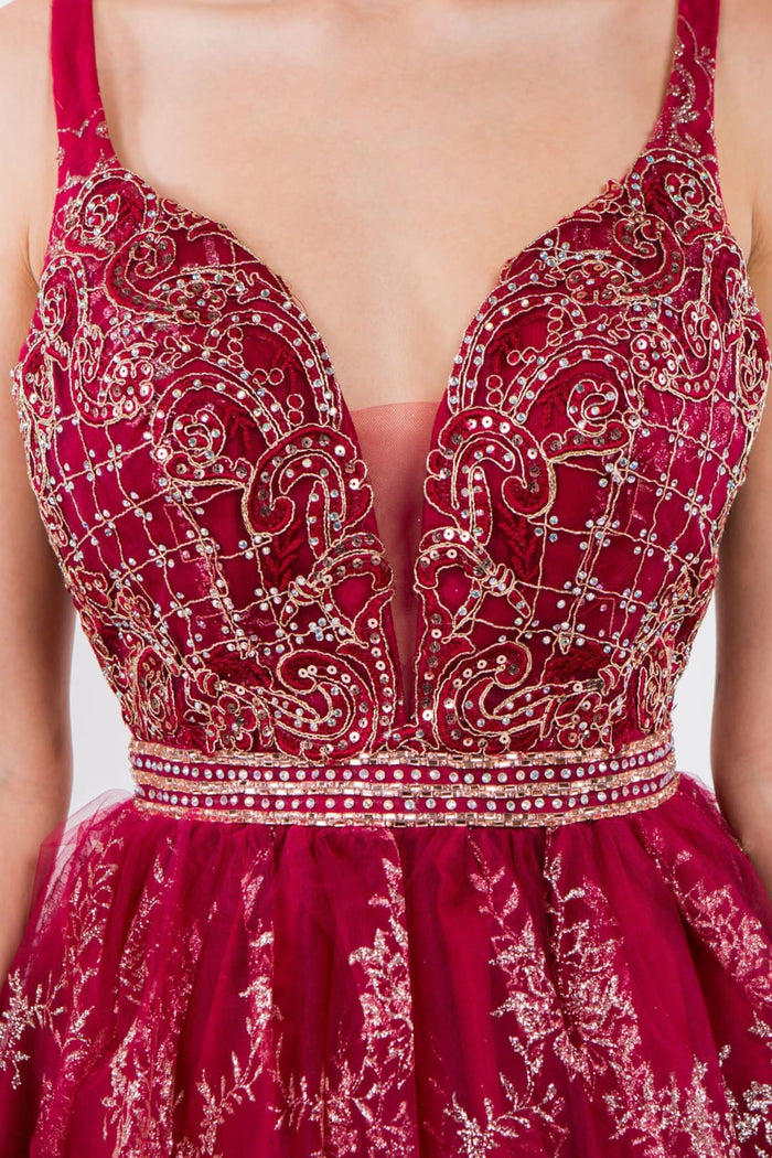 Glitter Print V-Neck Short Dress by Elizabeth KGS1965