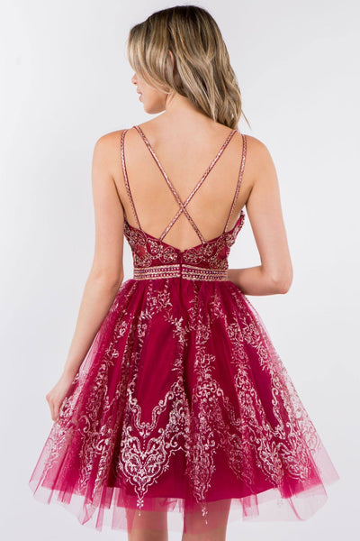 Glitter Print V-Neck Short Dress by Elizabeth KGS1965