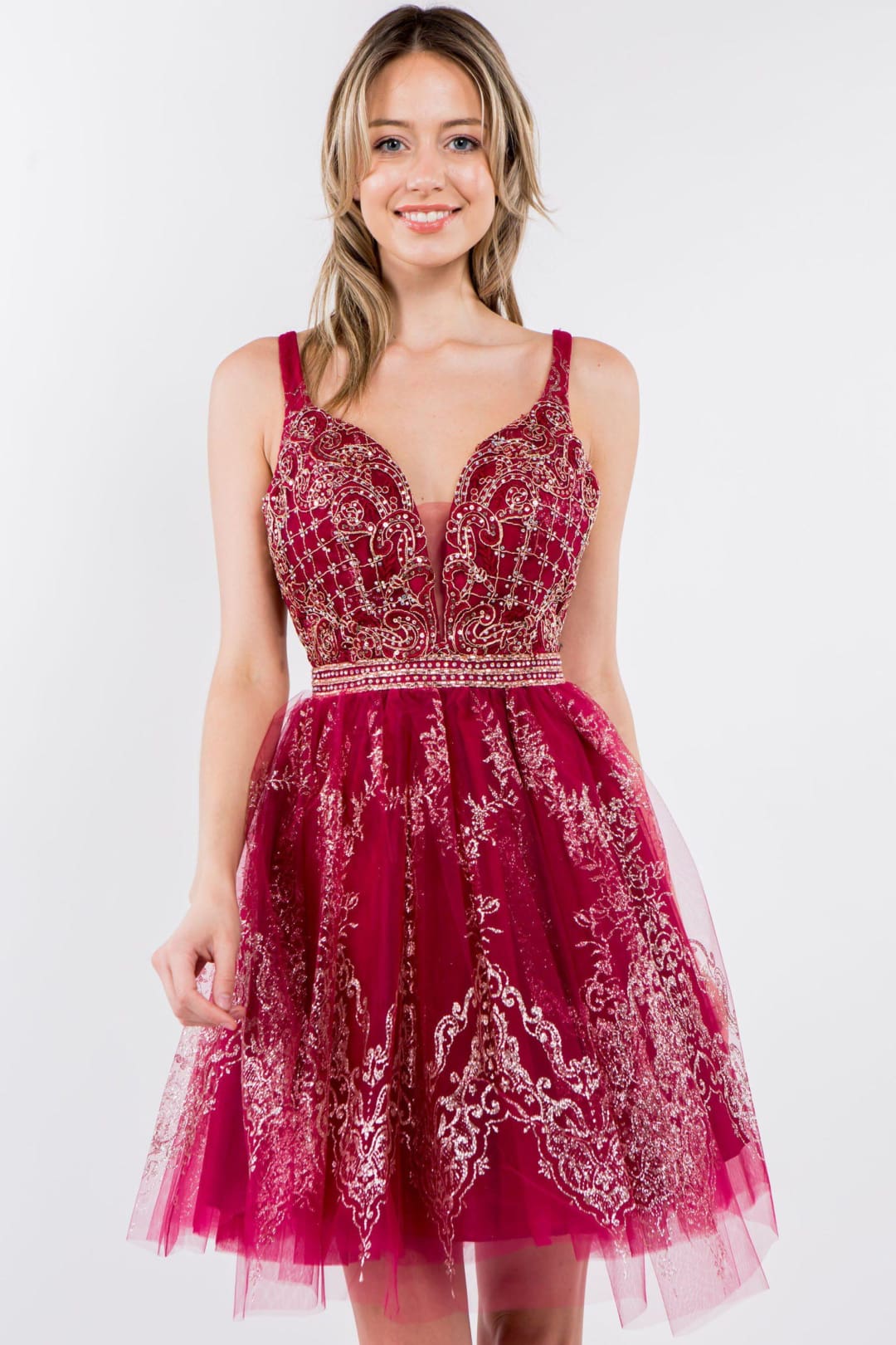 Glitter Print V-Neck Short Dress by Elizabeth KGS1965