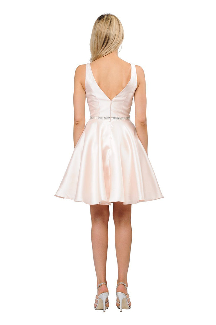 Poly USA 7894 Short Illusion V-Neck Mikado Dress