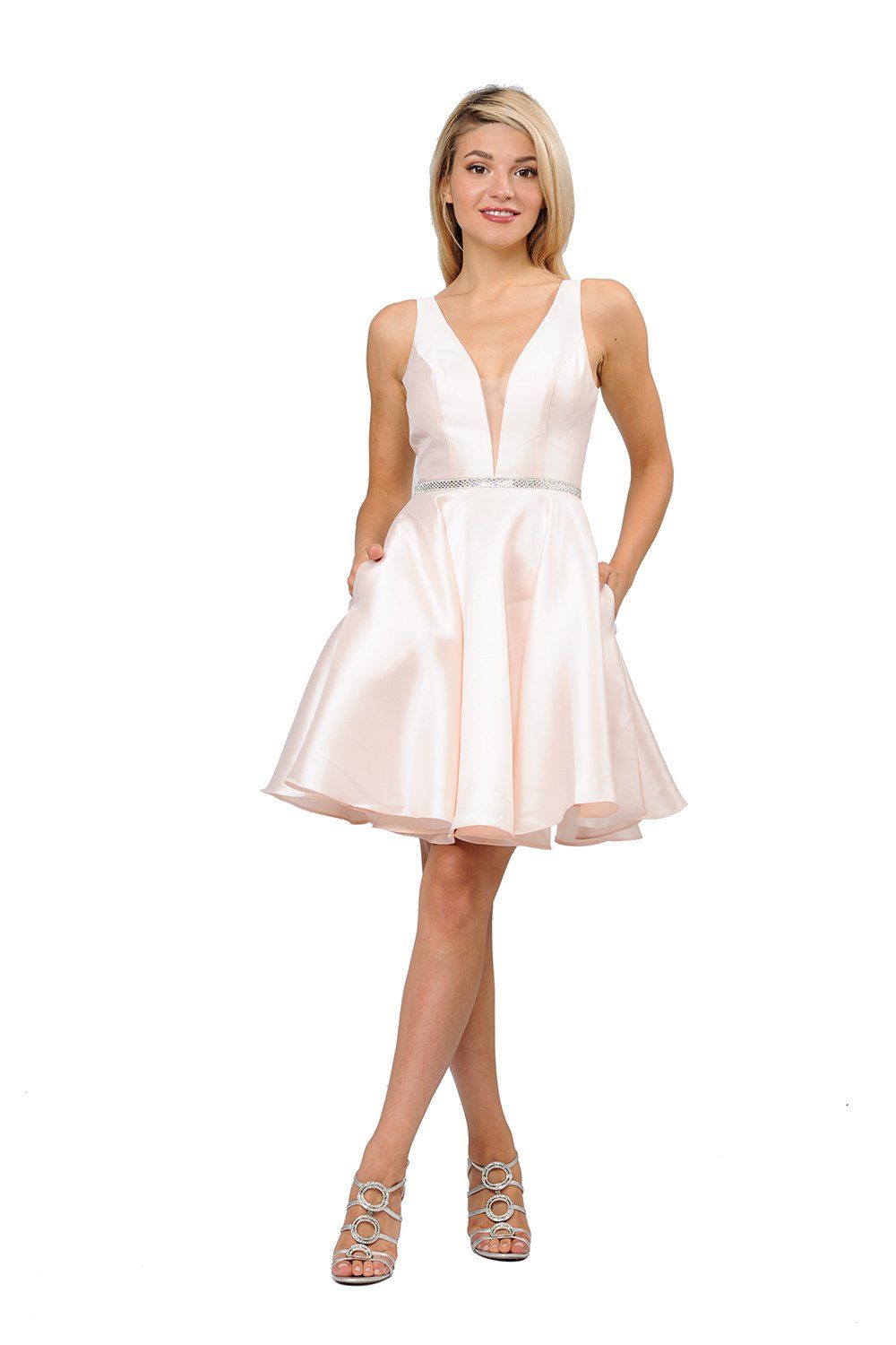 Poly USA 7894 Short Illusion V-Neck Mikado Dress