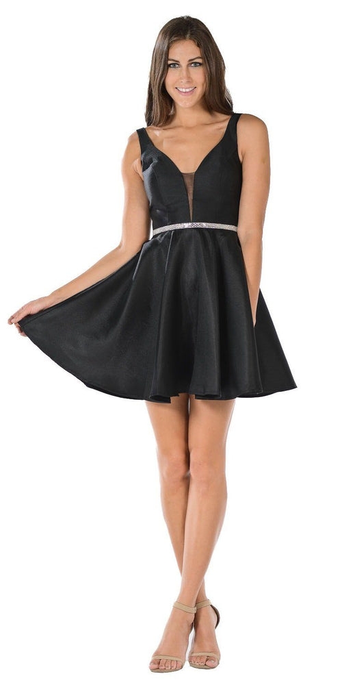 Poly USA 7894 Short Illusion V-Neck Mikado Dress