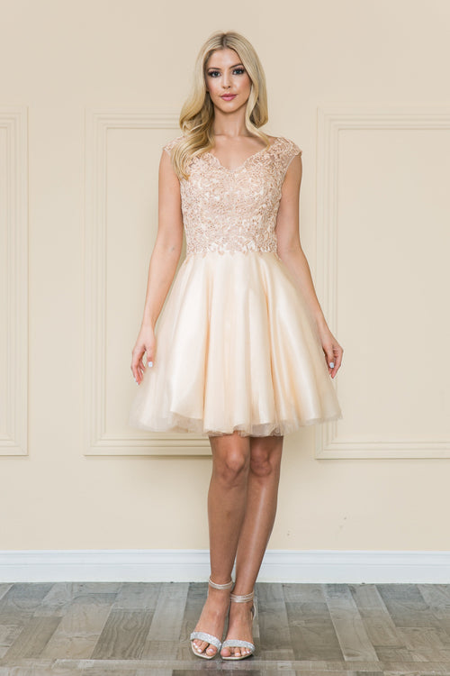 Poly USA 8902 Short Lace Applique A-line Dress