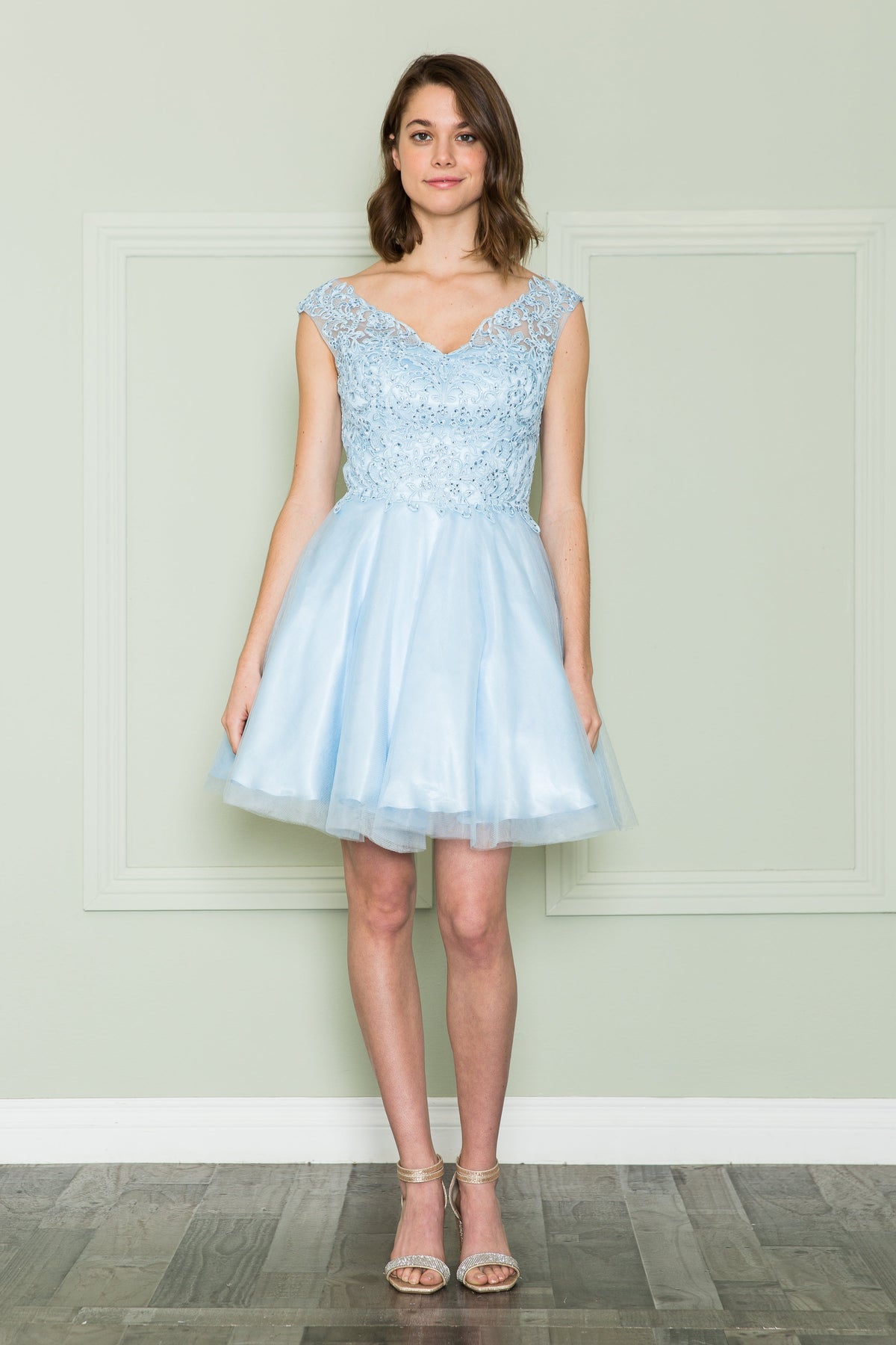 Poly USA 8902 Short Lace Applique A-line Dress