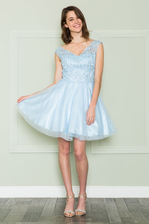 Poly USA 8902 Short Lace Applique A-line Dress