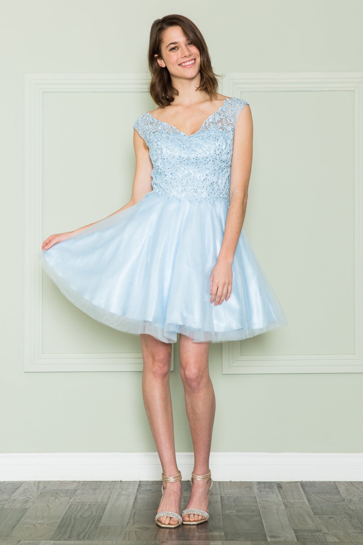 Poly USA 8902 Short Lace Applique A-line Dress