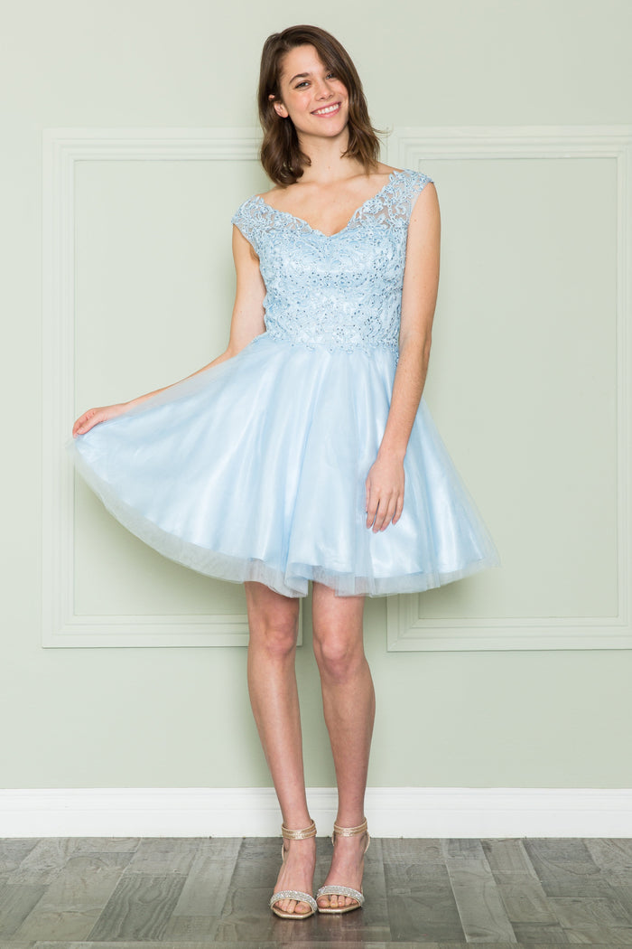 Poly USA 8902 Short Lace Applique A-line Dress