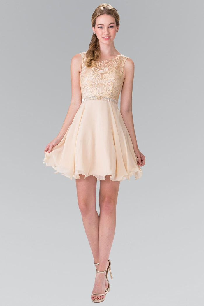 Short Lace Bodice Chiffon Dress by Elizabeth KGS2314