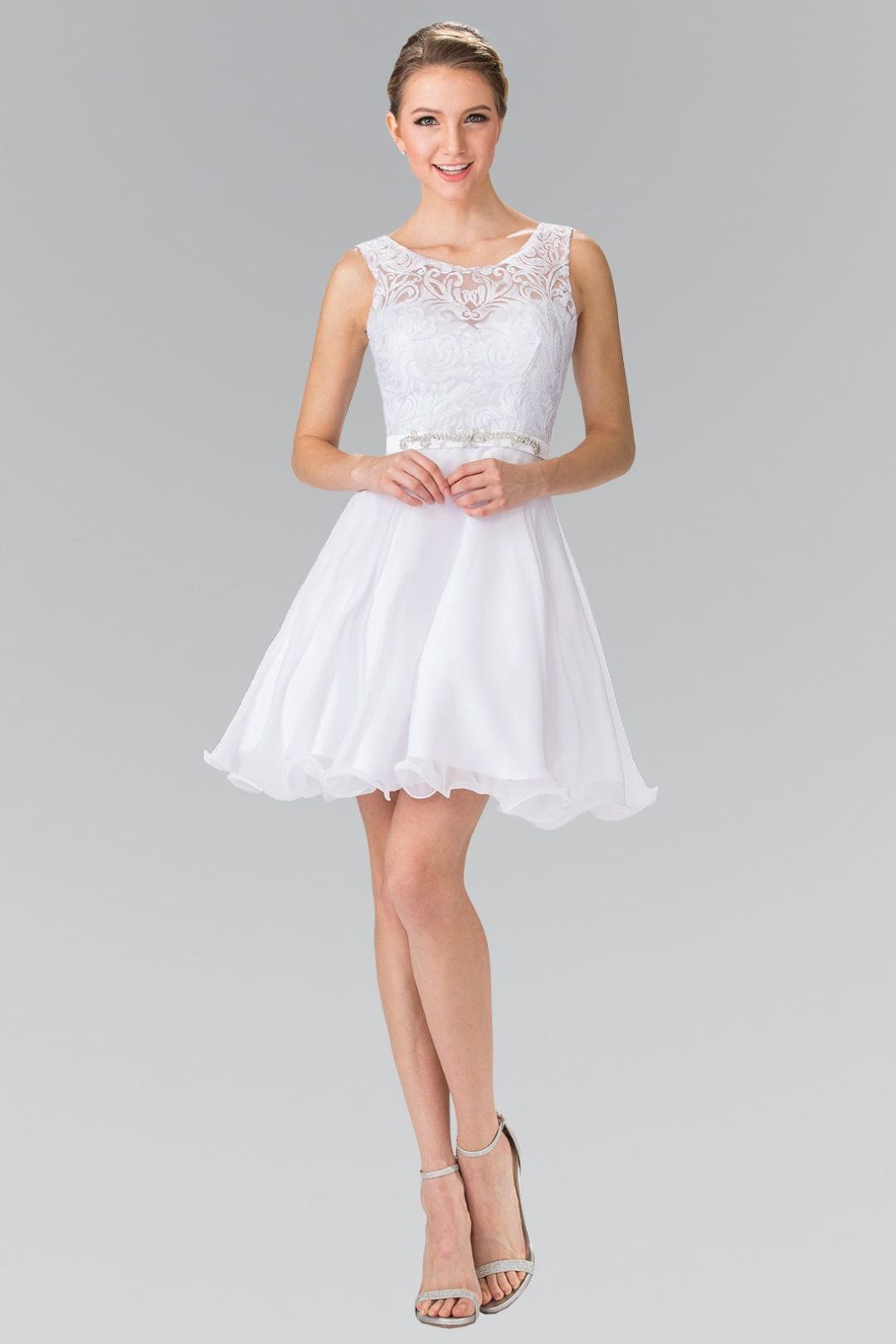 Short Lace Bodice Chiffon Dress by Elizabeth KGS2314